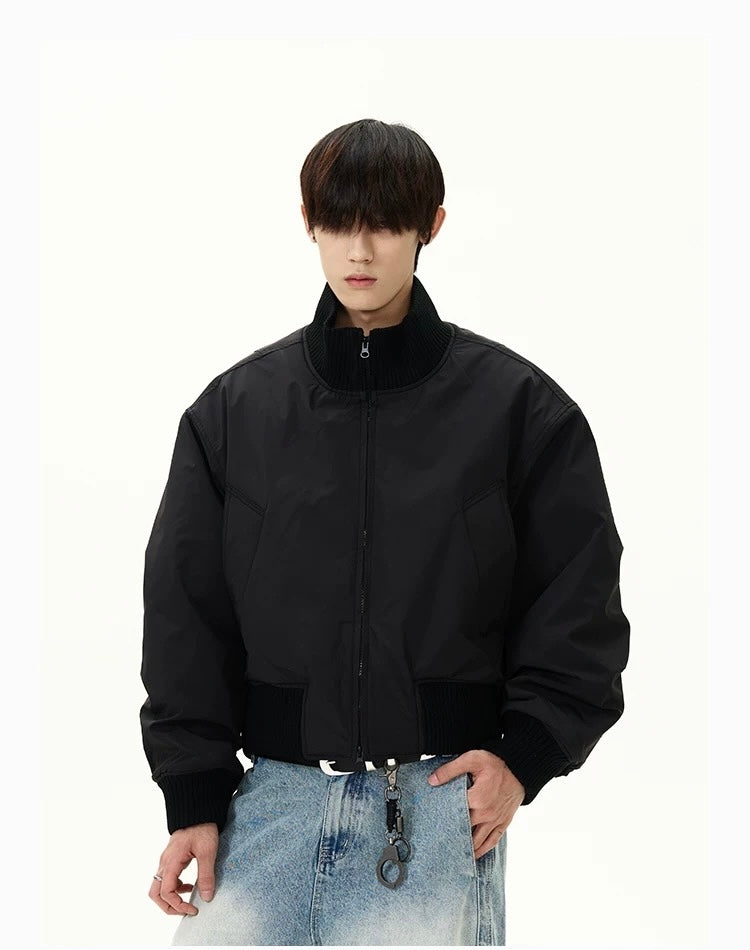 Men’s Short Padded Bomber Jacket – American Retro Street Winter Coat T0054