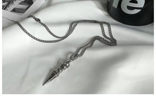 Men’s Punk Vintage Titanium Steel Pendant Necklace | Retro Dark Streetwear Chain with Distressed Finish O0009