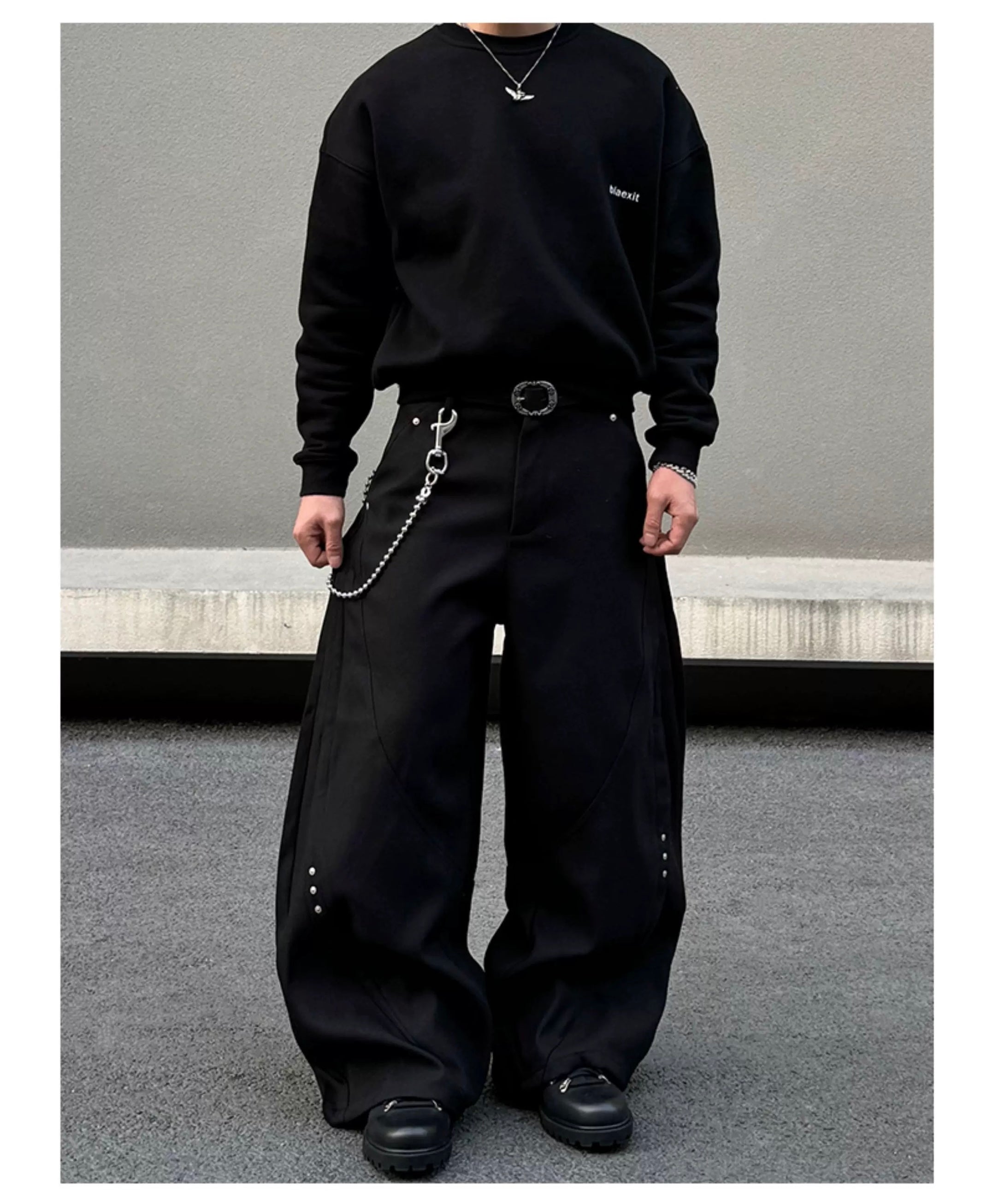 Men’s American Patchwork Rivet Blade Trousers – Vintage High-Street Flared Dress Pants B0080
