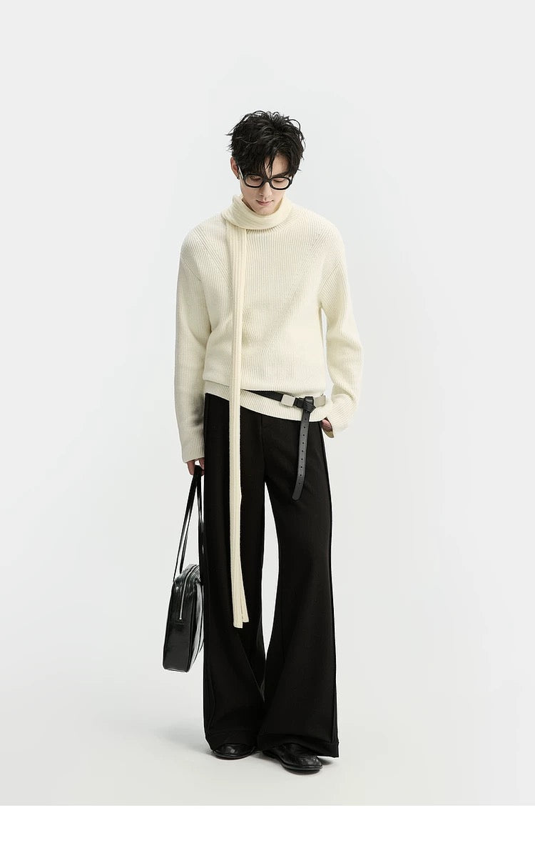 Suéter holgado de punto de lana de color liso para hombre, con cuello semialto y diseño estampado para invierno - Capa base ideal T0043