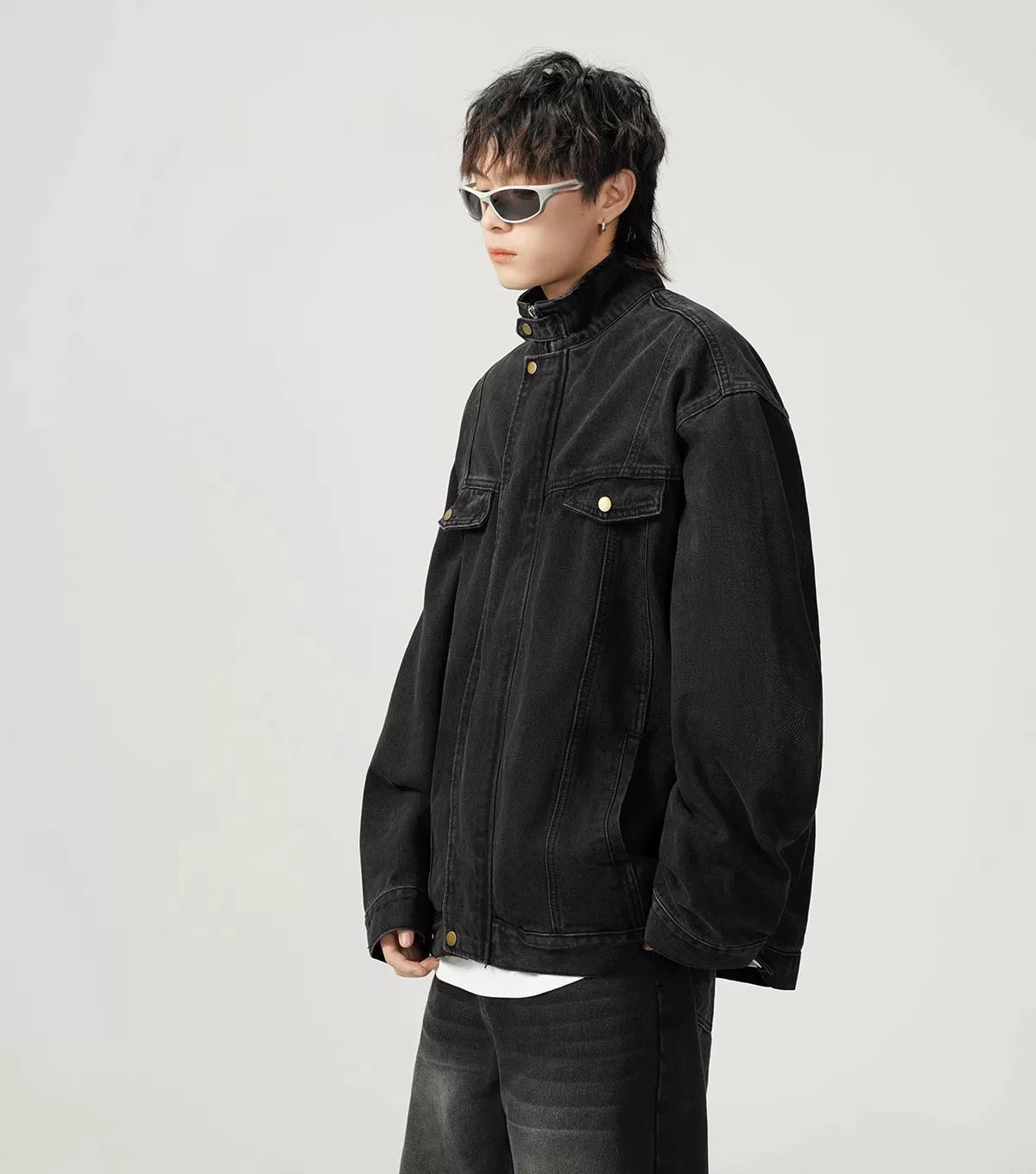 Men’s Vintage Washed Denim Jacket – American Retro Distressed Streetwear Outerwear T0046