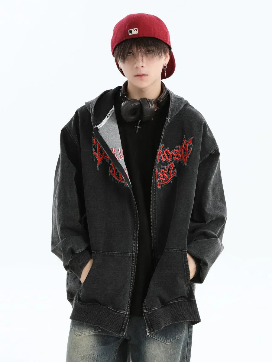 [INSstudios] GOTHIC LETTER LOGO DENIM JACKET T0098