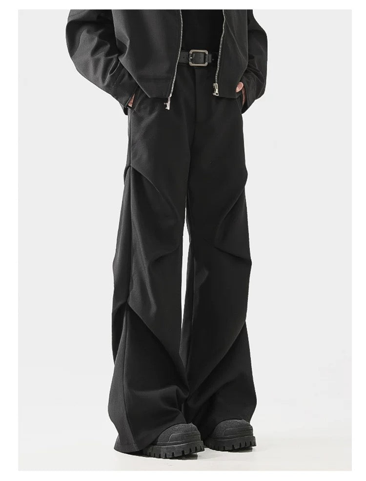 Men’s 3D Pleated Dress Pants – Textured Tailored Trousers for Modern Street Style B0071