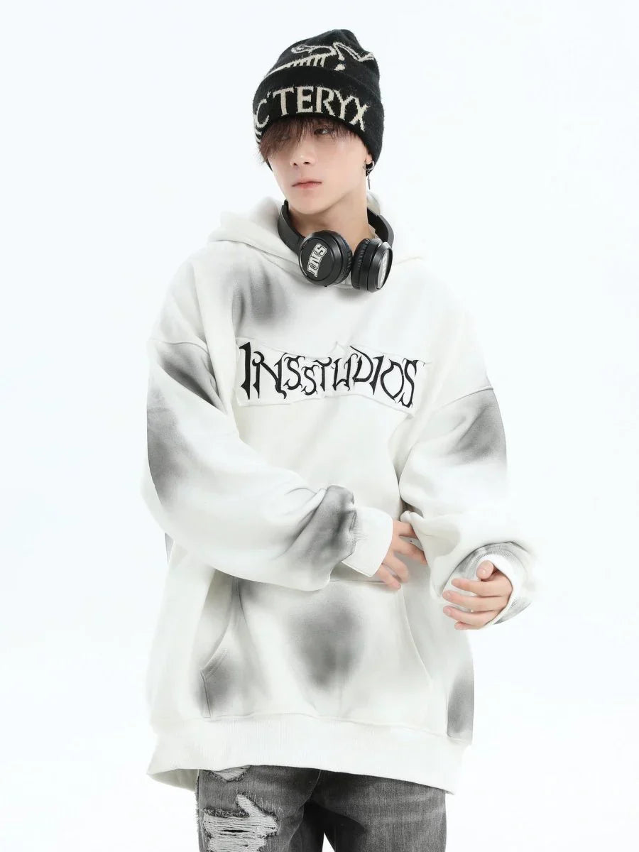 [INSstudios] SPRAY PAINT LOGO LOOSE HOODIE S0206