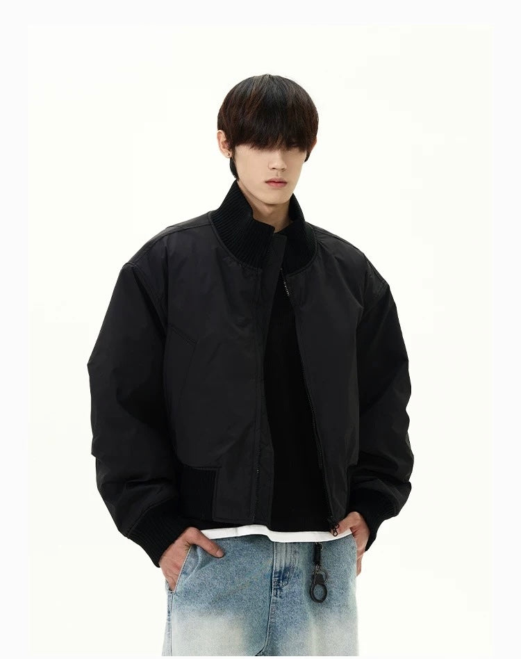 Men’s Short Padded Bomber Jacket – American Retro Street Winter Coat T0054