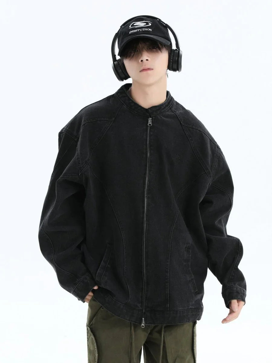 [INSstudios] WASHED DENIM JACKET ZIPPER T0099