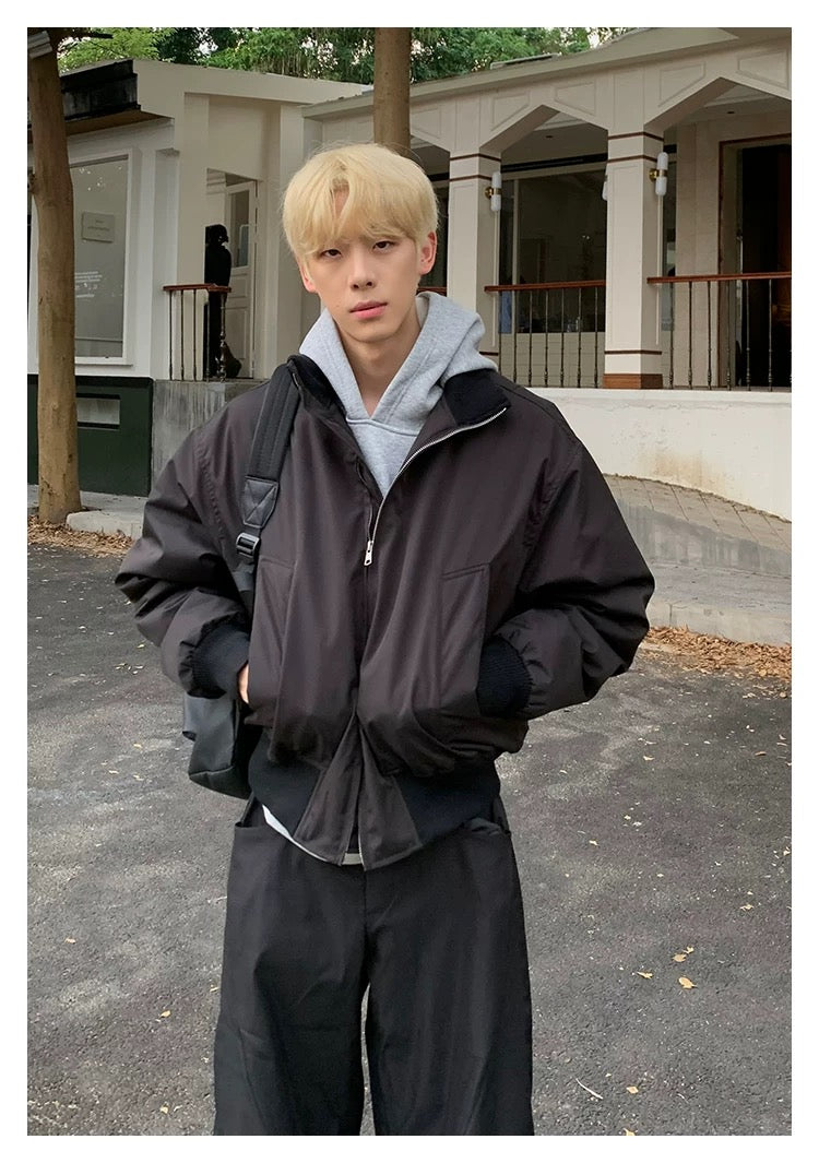 Men’s Short Padded Bomber Jacket – American Retro Street Winter Coat T0054