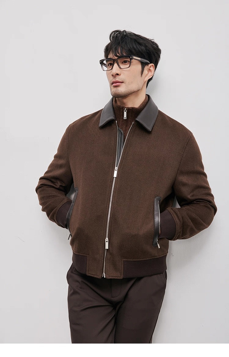 Chaqueta de aviador de piel auténtica – Bomber vintage americana con cremallera y cuello vuelto T0023