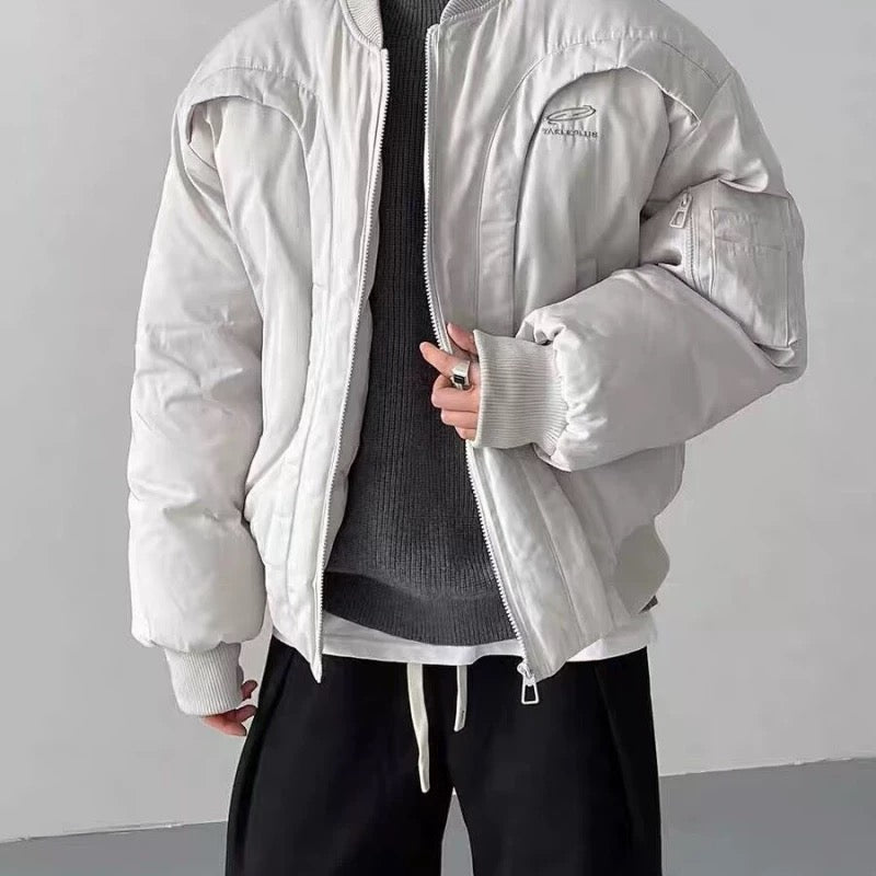 Men’s Deconstructed Bomber Jacket – American Retro High-Street Flight Outerwear T0145