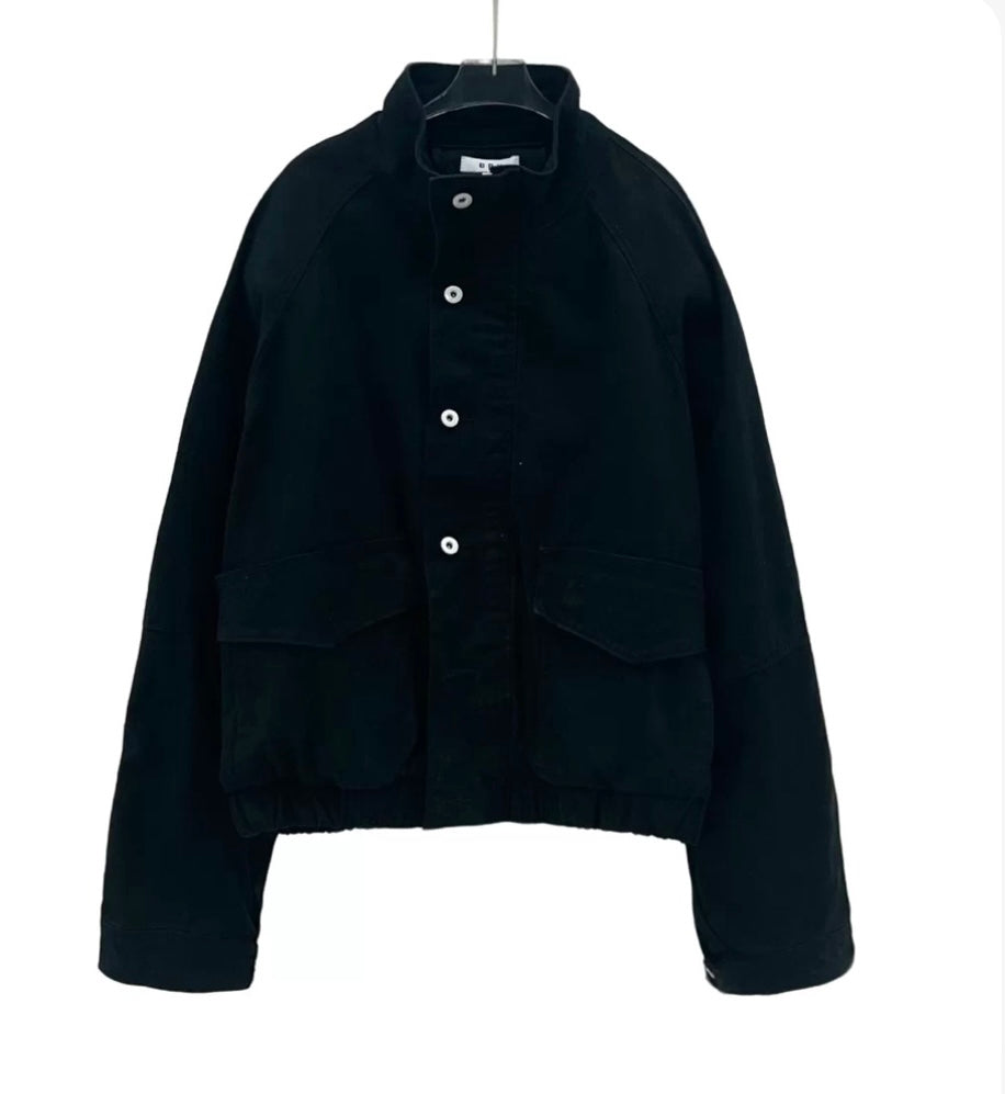 Men’s Short Utility Stand Collar Jacket – Vintage Workwear Streetwear Outerwear T0048