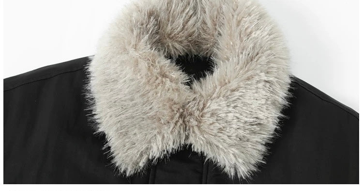 Men’s Detachable Fur Collar Padded Jacket – American Retro Winter Street Outerwear T0055