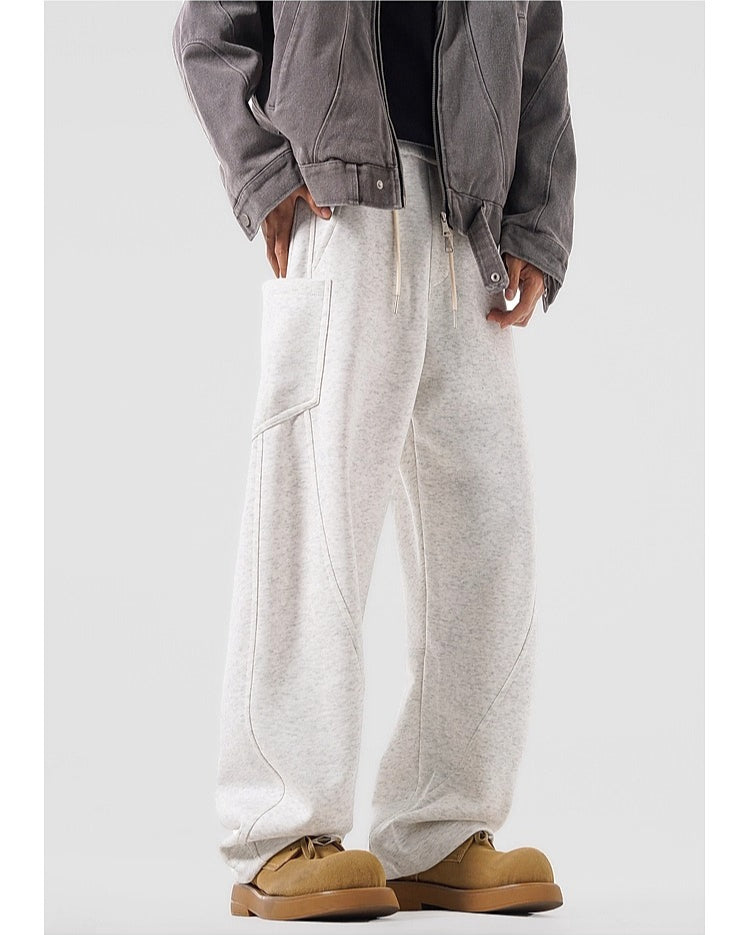 American heavy cleanfit solid color sweatpants men's trendy brand loose drape tooling casual pants B0320