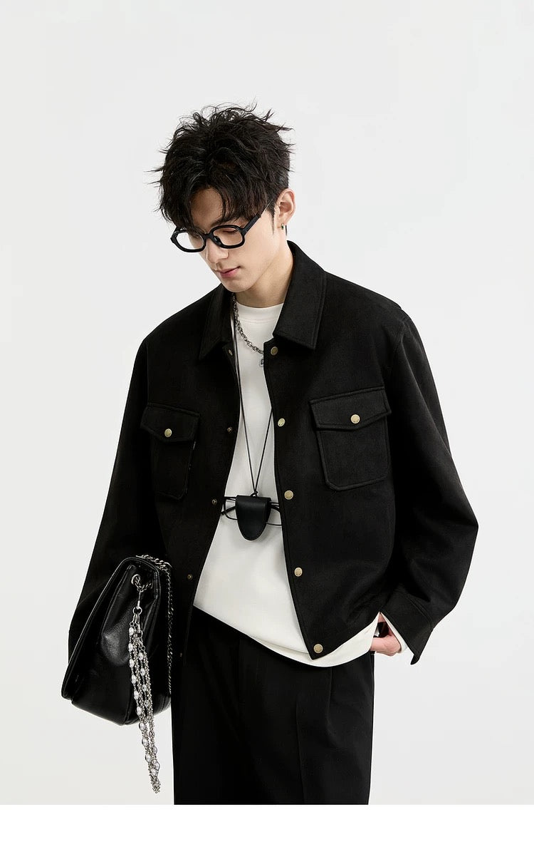 Chaqueta retro premium de ante sintético con solapa para hombre - Top corto informal para otoño T0039