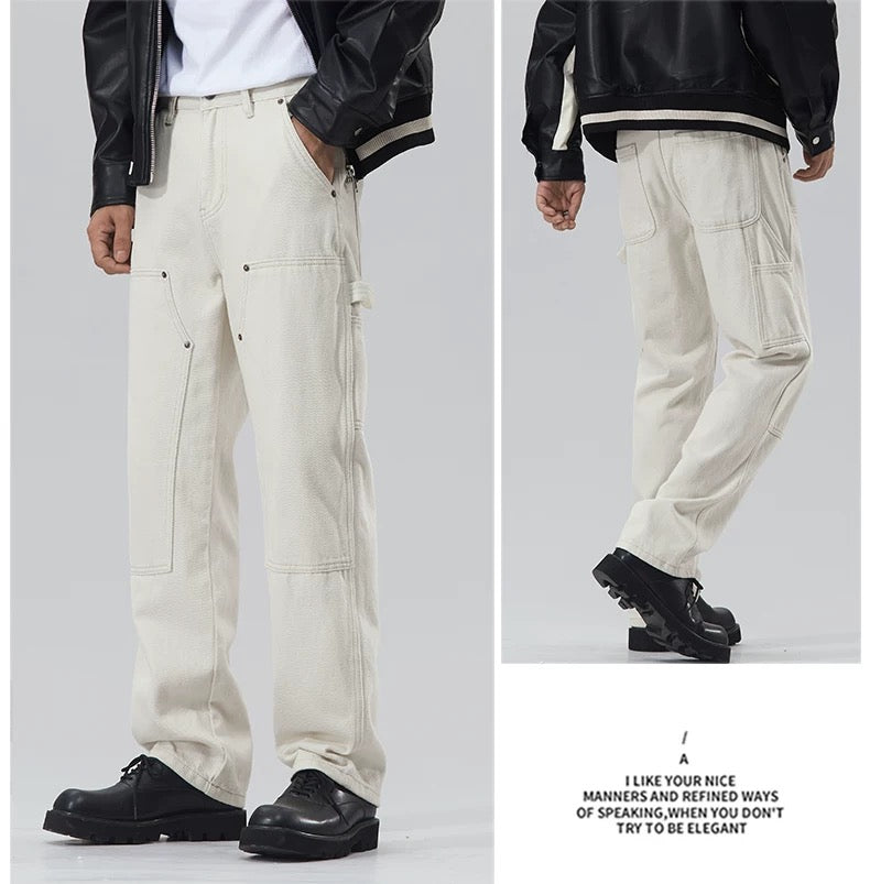 Men’s Off-White Retro Denim Cargo Pants – American Vintage Workwear Style B0075
