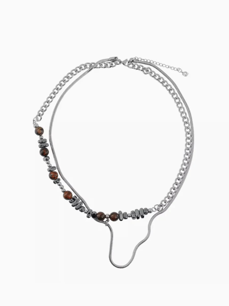 EARTH COLOR IRREGULAR STONE TITANIUM CHAIN NECKLACE A0054
