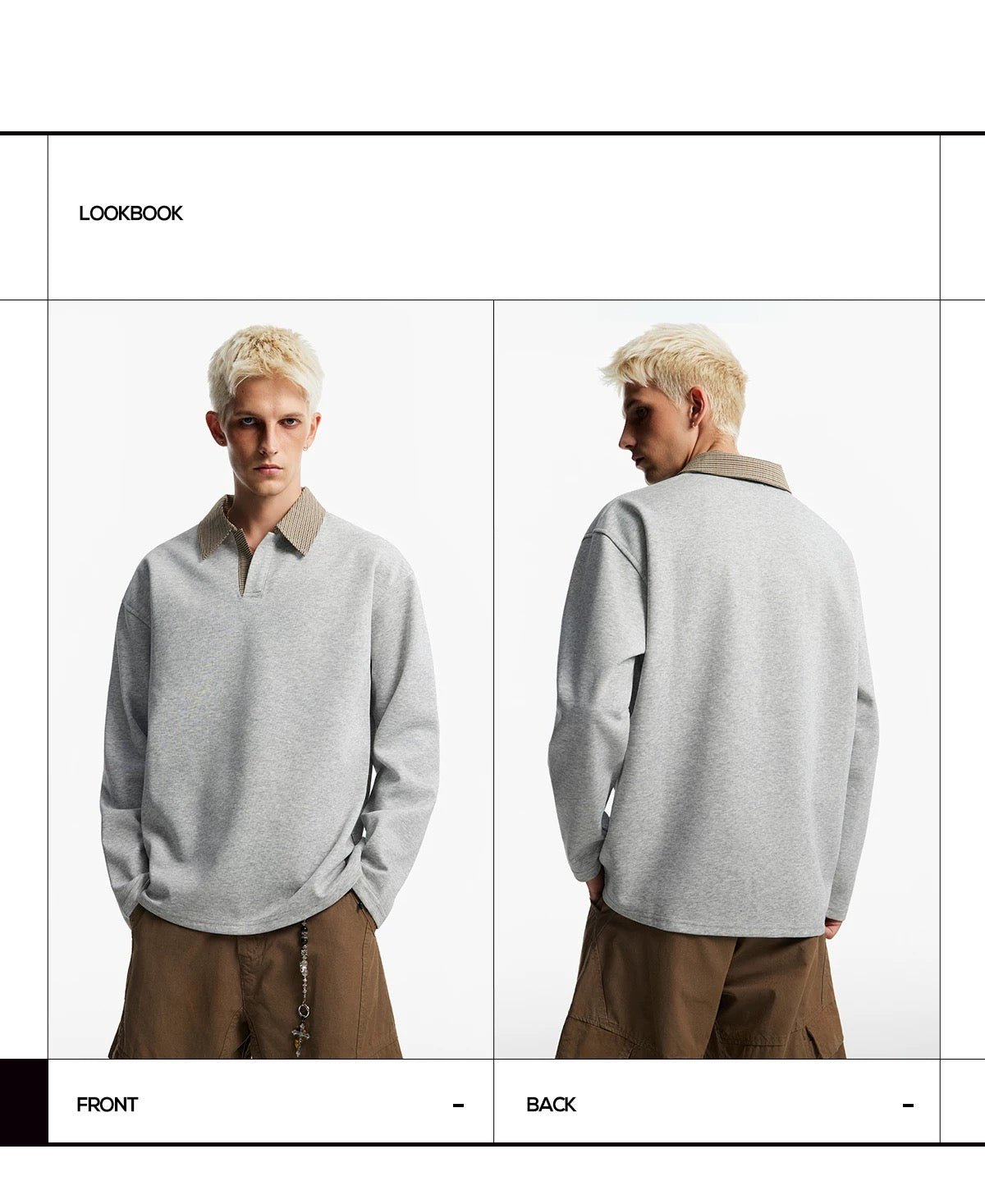 Men’s Houndstooth Patchwork Polo Long Sleeve Tee – Vintage Casual Streetwear Top S0036