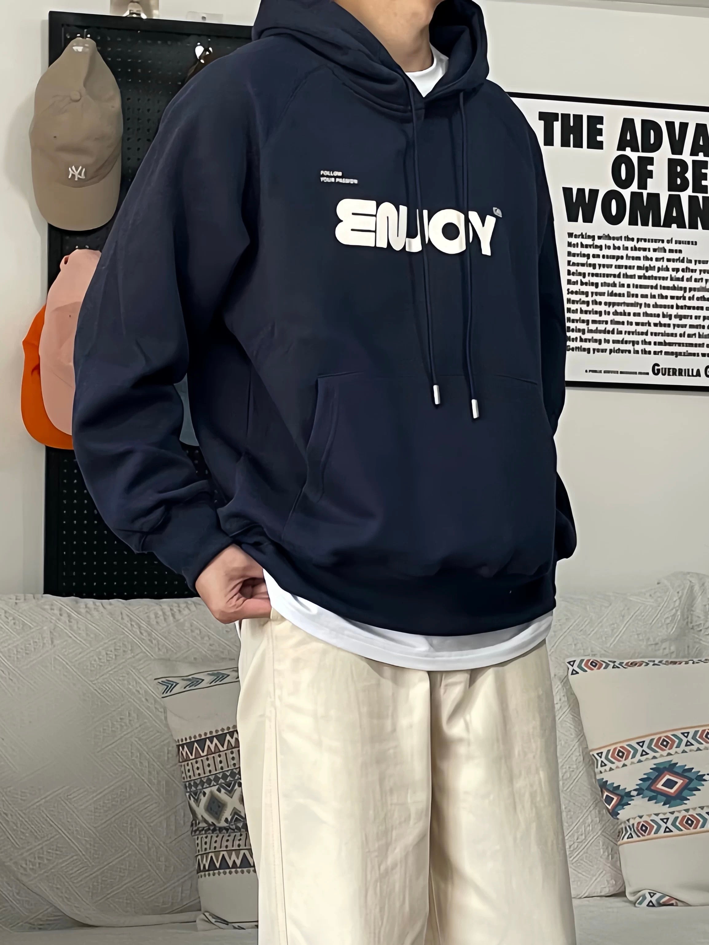 オーバーサイズレタープリントパーカー - 春秋用ボックスプルオーバースウェットシャツ（ユニセックスカジュアルウェア）T0031