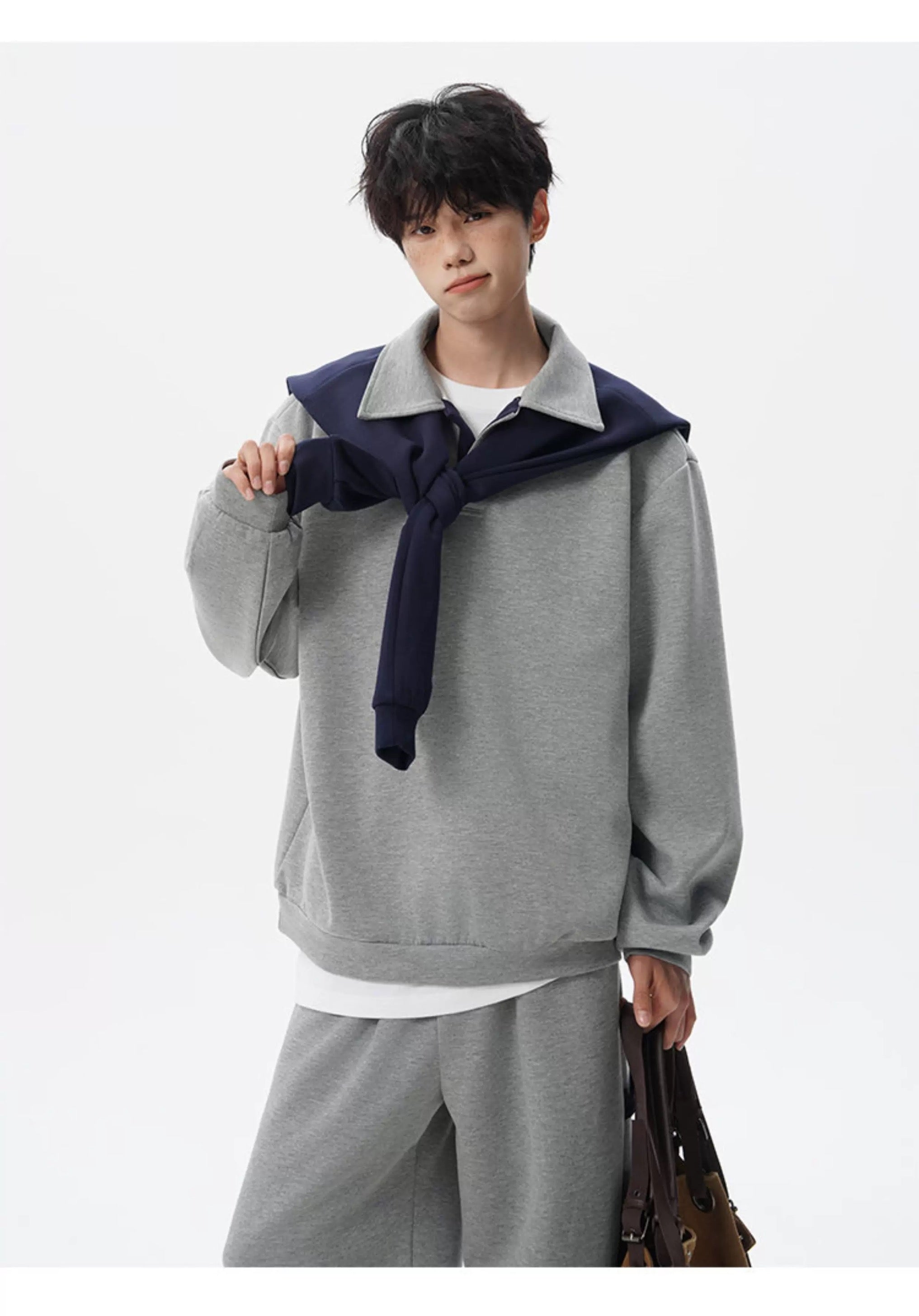 Vintage American Shawl Collar Pullover Hoodie – Retro Loose Fit Streetwear Sweatshirt S0040