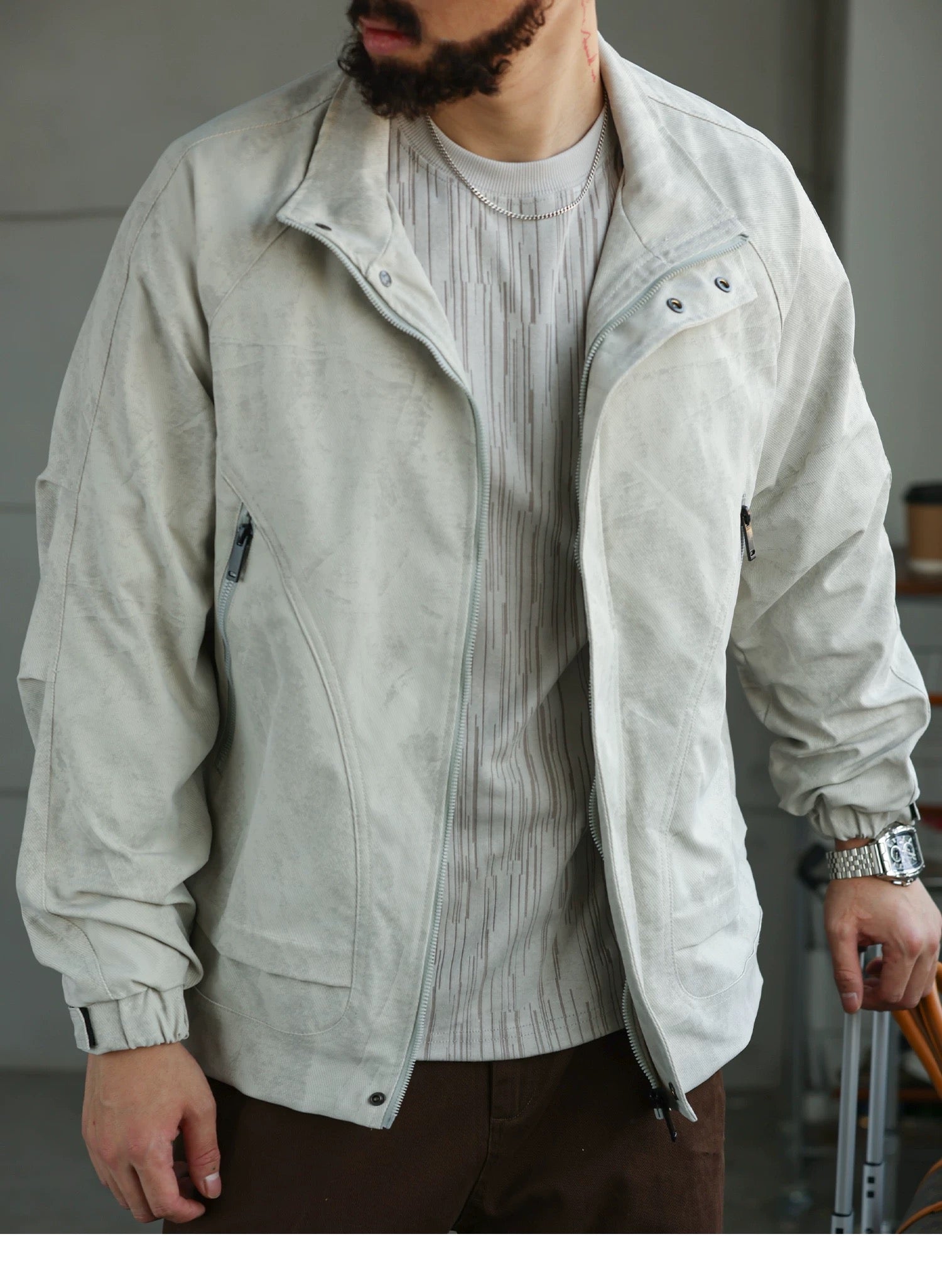 Men’s American Streetwear Stand-Collar Jacket T0016