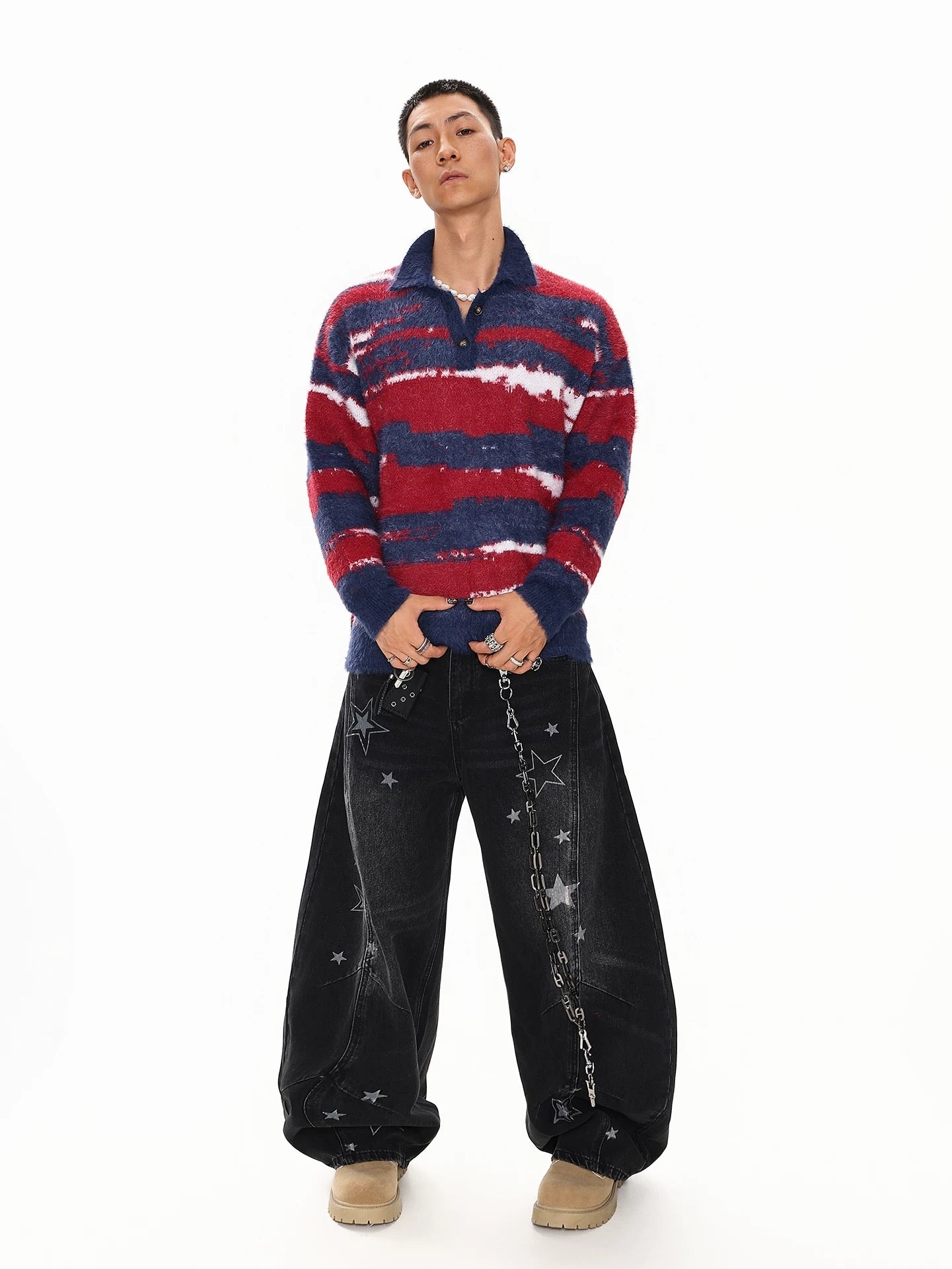 Men’s American Color-Block Striped Sweater – High Street Retro Knit Pullover S0055