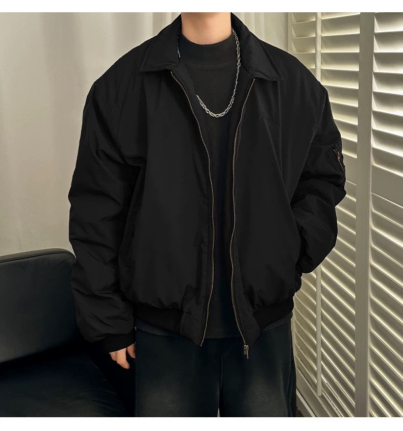 Men’s Vintage Bomber Puffer Jacket – American Retro Flight Cotton Outerwear T0070