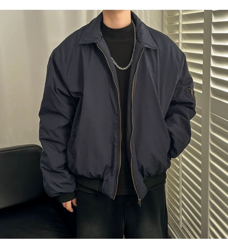 Men’s Vintage Bomber Puffer Jacket – American Retro Flight Cotton Outerwear T0070