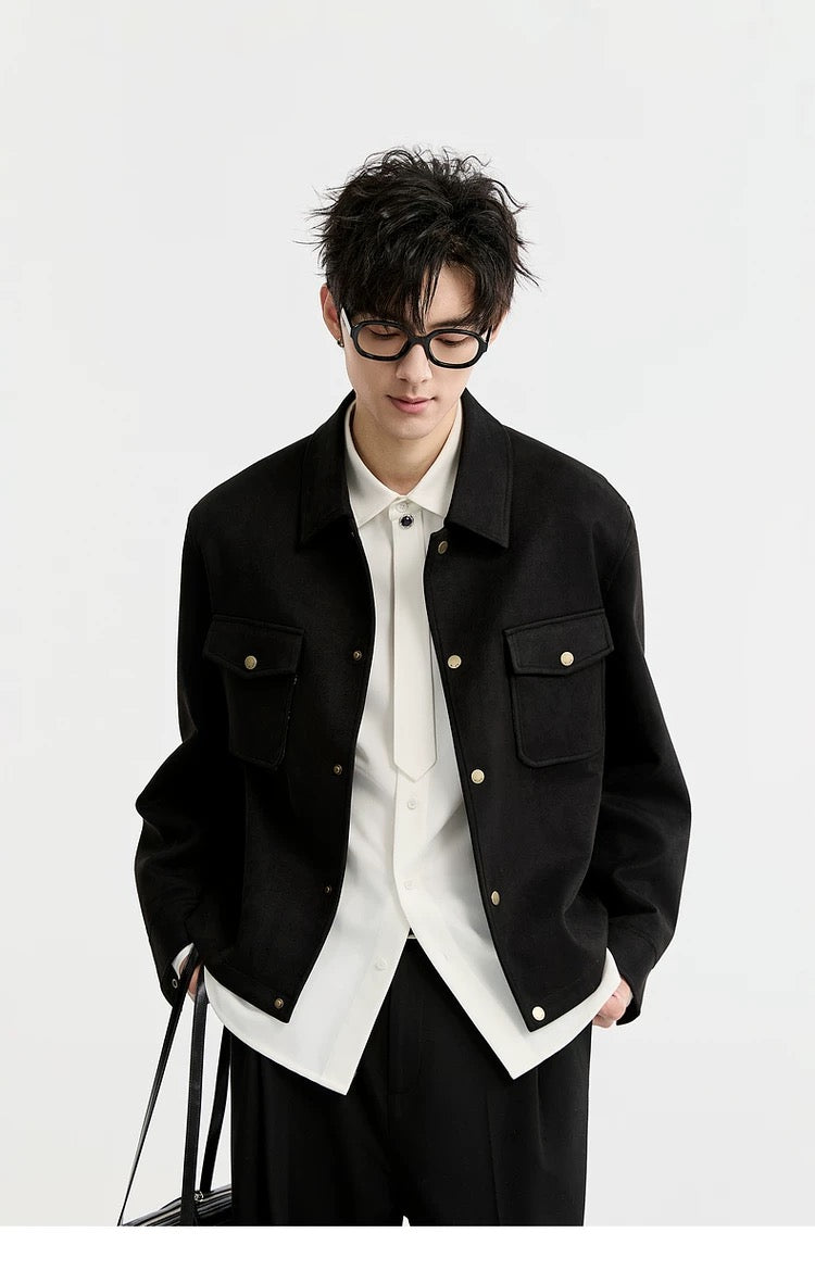 Chaqueta retro premium de ante sintético con solapa para hombre - Top corto informal para otoño T0039