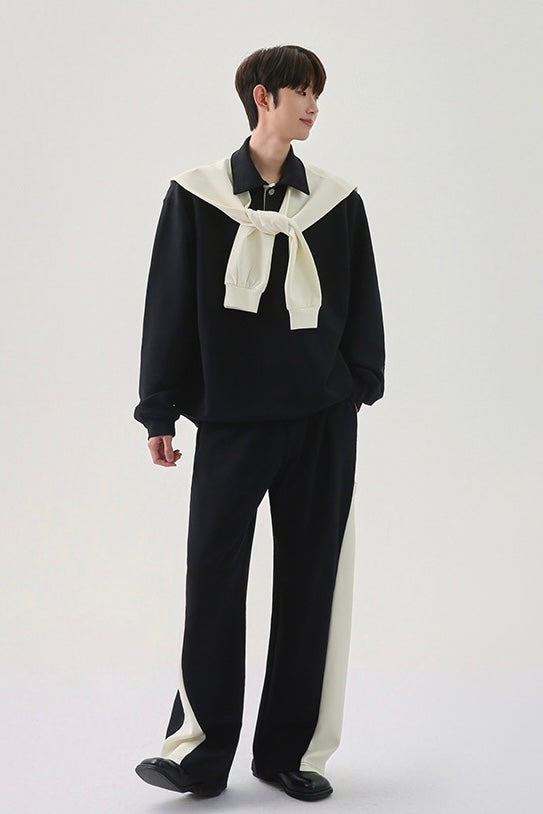 [FLAT ROOM] TWO-TONE COLLAR SWEATSHIRT + PANTS SET S0207
