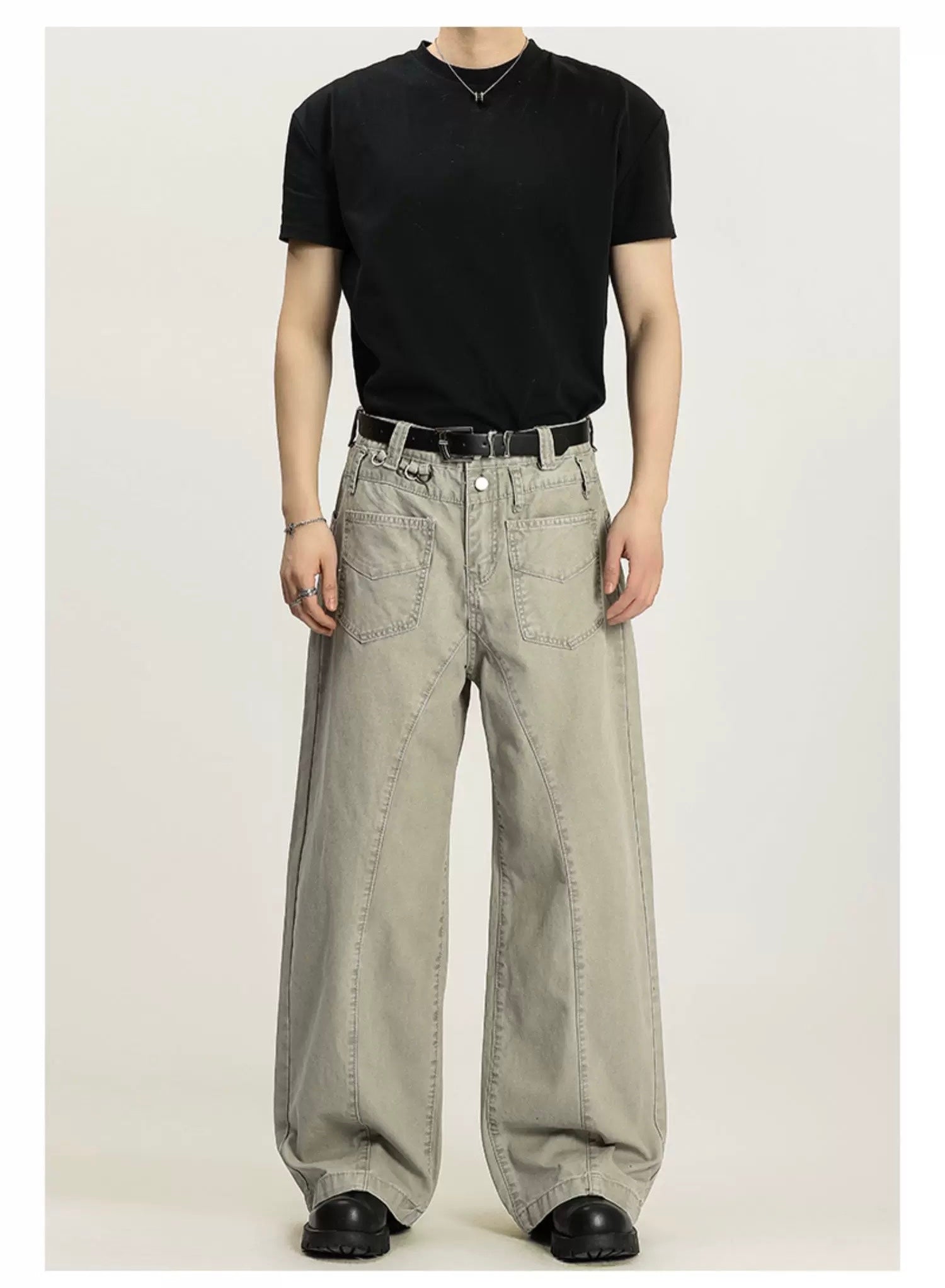 Men’s Vintage American Straight-Leg Cargo Pants – Retro Utility Streetwear Trousers B0045