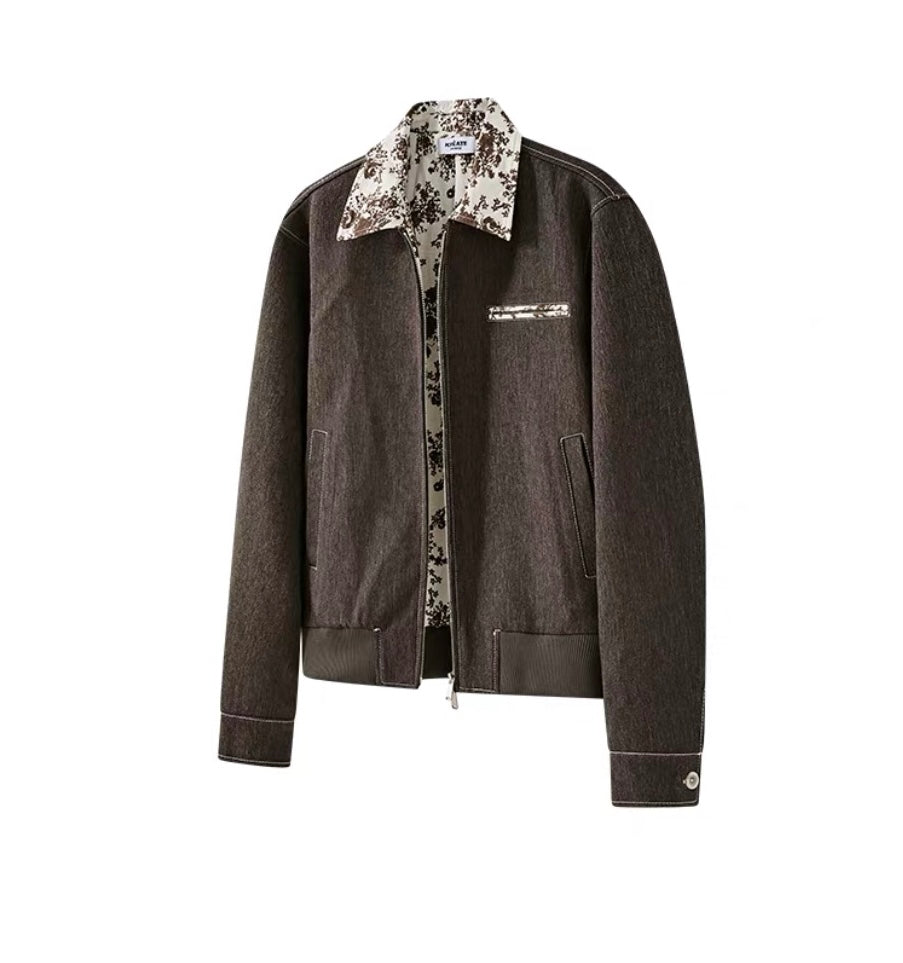 Men’s Contrast Collar Dyed Jacket with Floral Lining – American Vintage Street Outerwear T0060