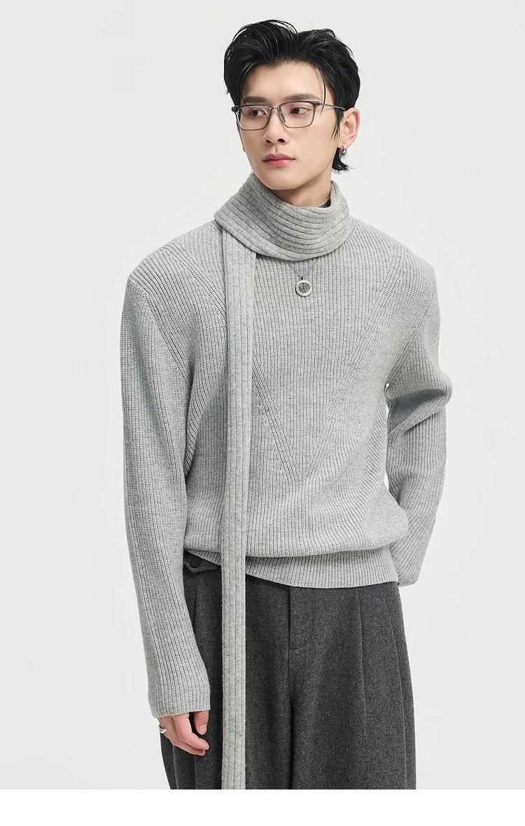 Suéter holgado de punto de lana de color liso para hombre, con cuello semialto y diseño estampado para invierno - Capa base ideal T0043