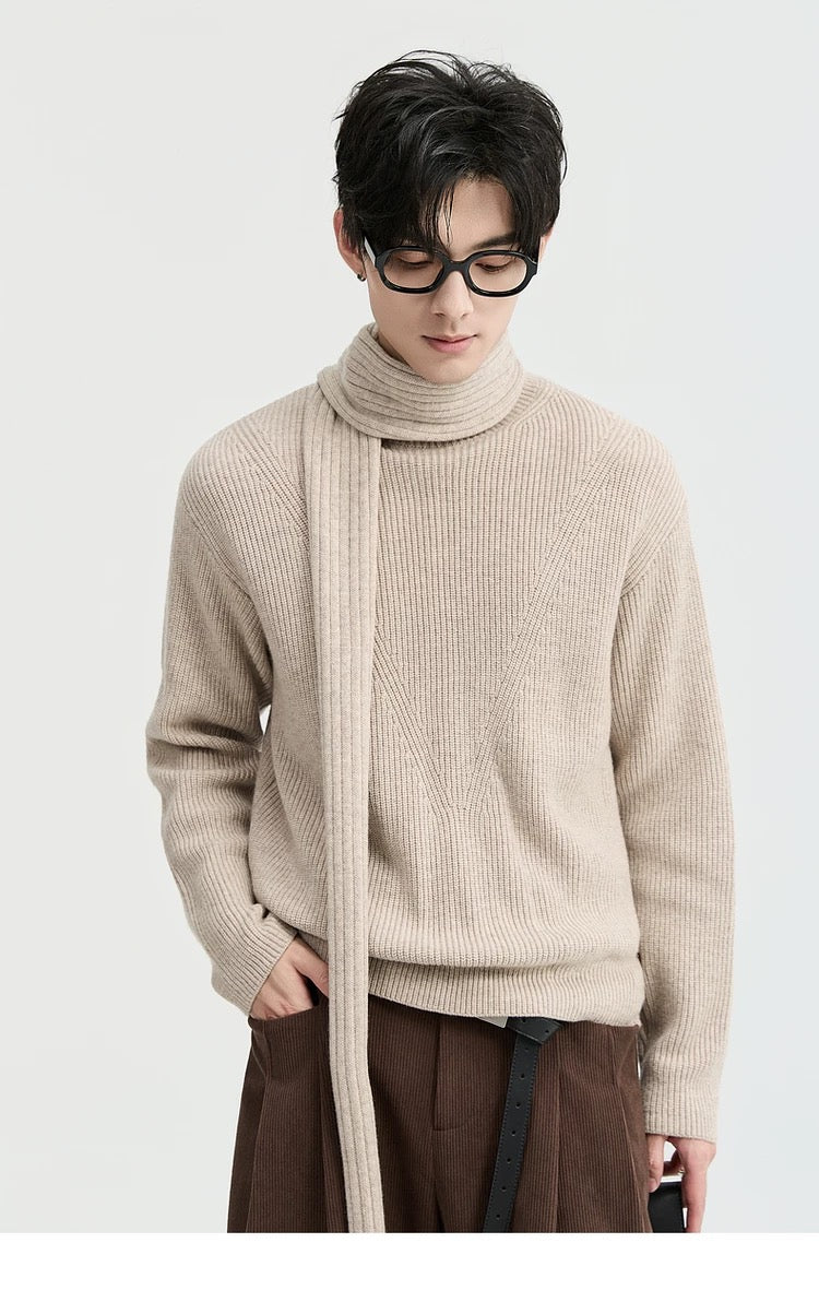 Suéter holgado de punto de lana de color liso para hombre, con cuello semialto y diseño estampado para invierno - Capa base ideal T0043