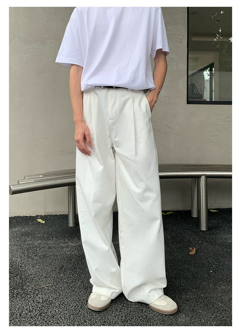 Men’s White Wide-Leg Pants – Loose Fit Minimalist Casual Trousers B0089