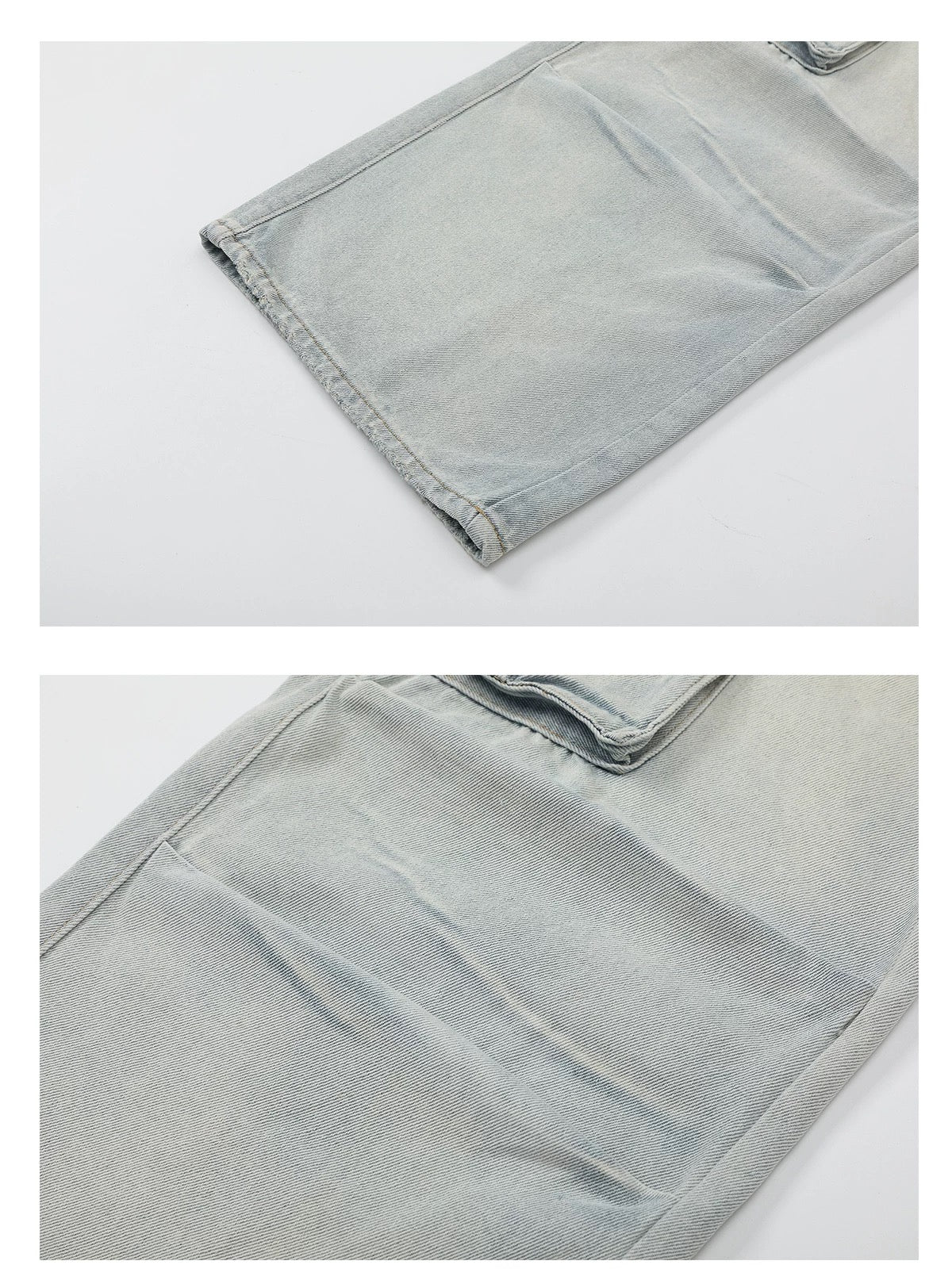 Men’s American Street Style Light Wash Multi-Pocket Jeans – Vintage Cargo Denim Pants B0053