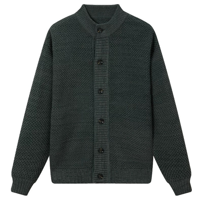 750g Heavyweight Pineapple Knit Cardigan - Men's Solid Color Relaxed Fit Minimalist Knit Jacket T0021