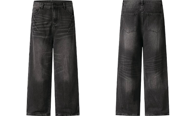 Vaqueros vintage lavados de pierna ancha para hombre – American Retro Streetwear Denim B0070