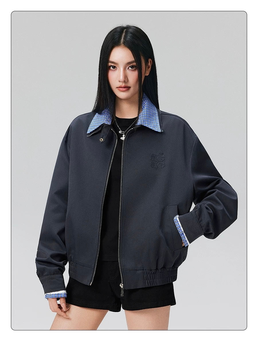 Men’s Vintage Plaid Patchwork Collar Jacket – Retro Short Street Outerwear T0062