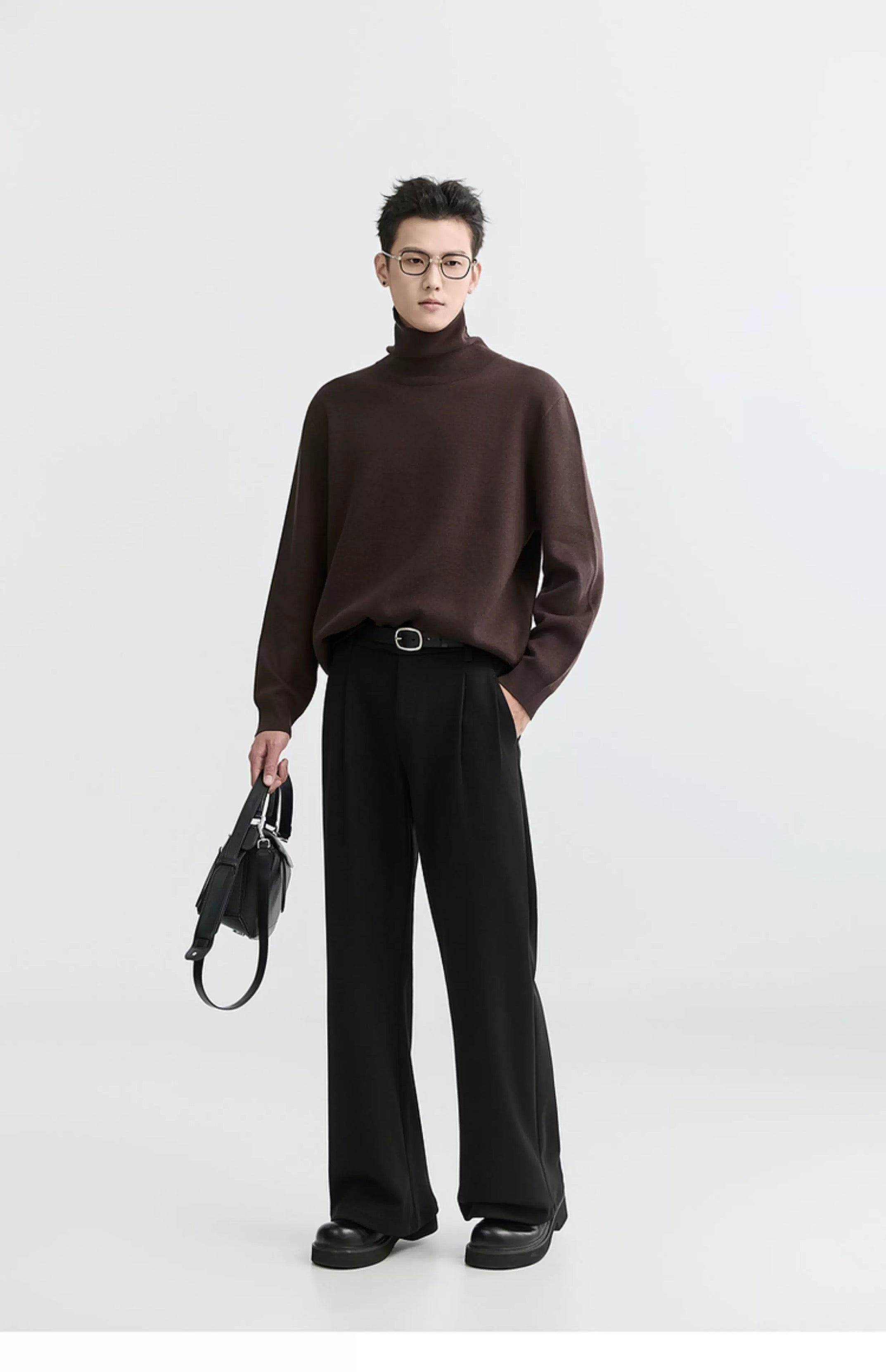 Suéter de punto de cuello alto para hombre - Capa base con forro polar grueso para otoño e invierno T0041