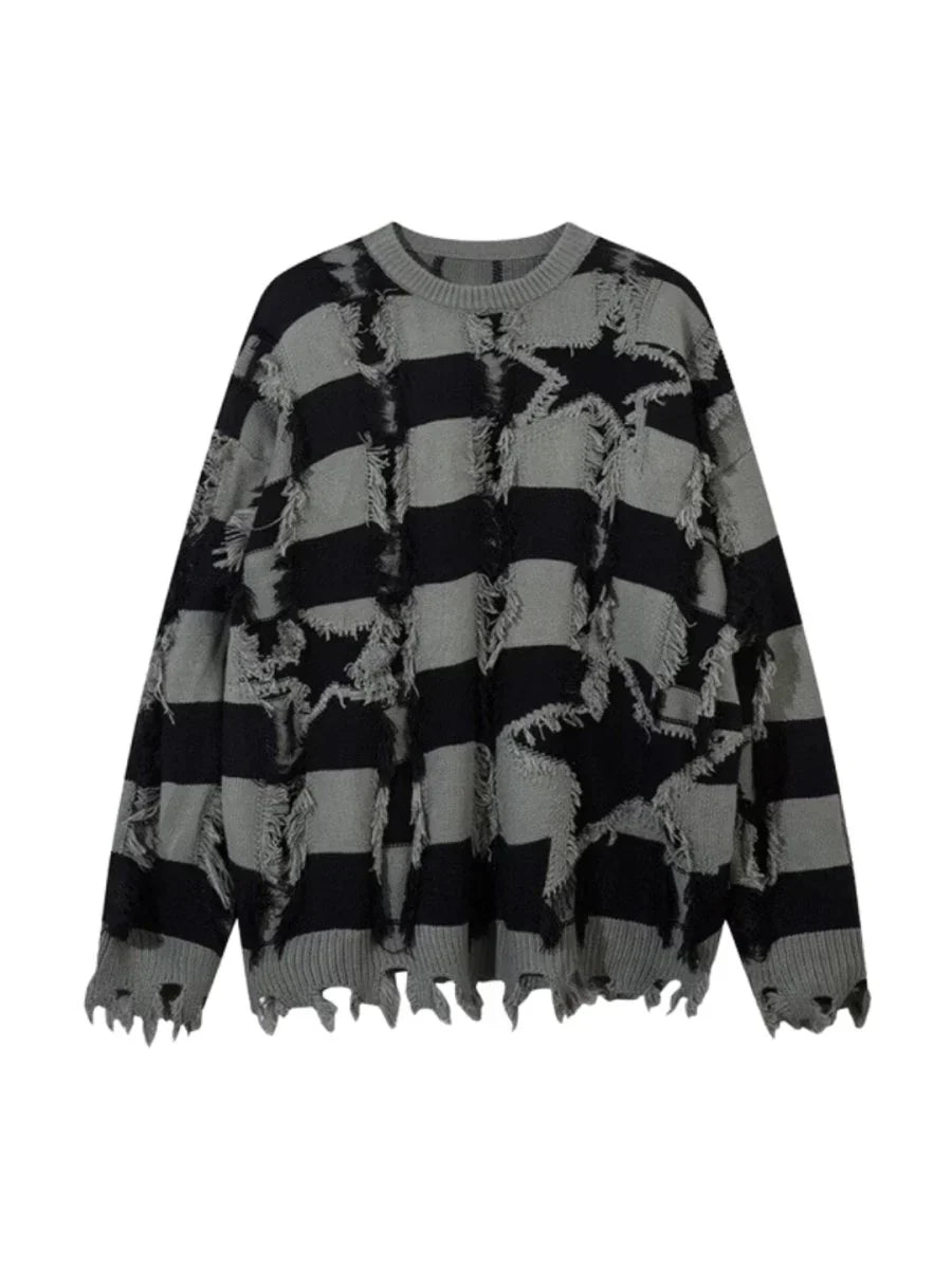 [MZ] HOLES STRIPED CASUAL KNITWEAR S0184