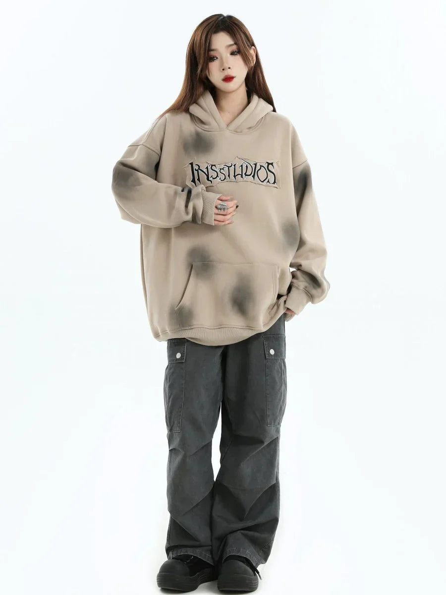 [INSstudios] SPRAY PAINT LOGO LOOSE HOODIE S0206