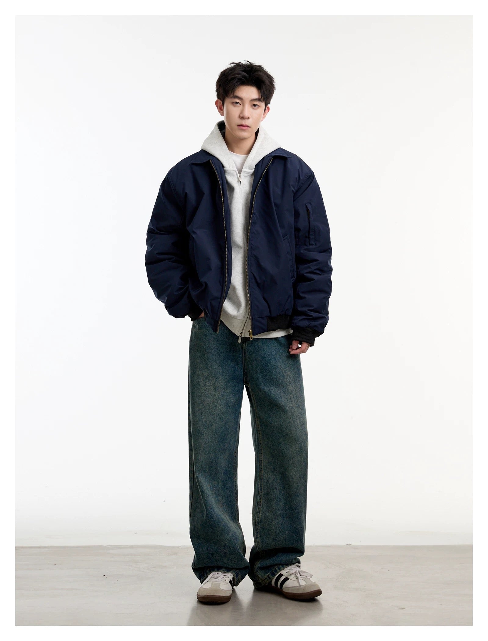 Men’s Vintage Bomber Puffer Jacket – American Retro Flight Cotton Outerwear T0070