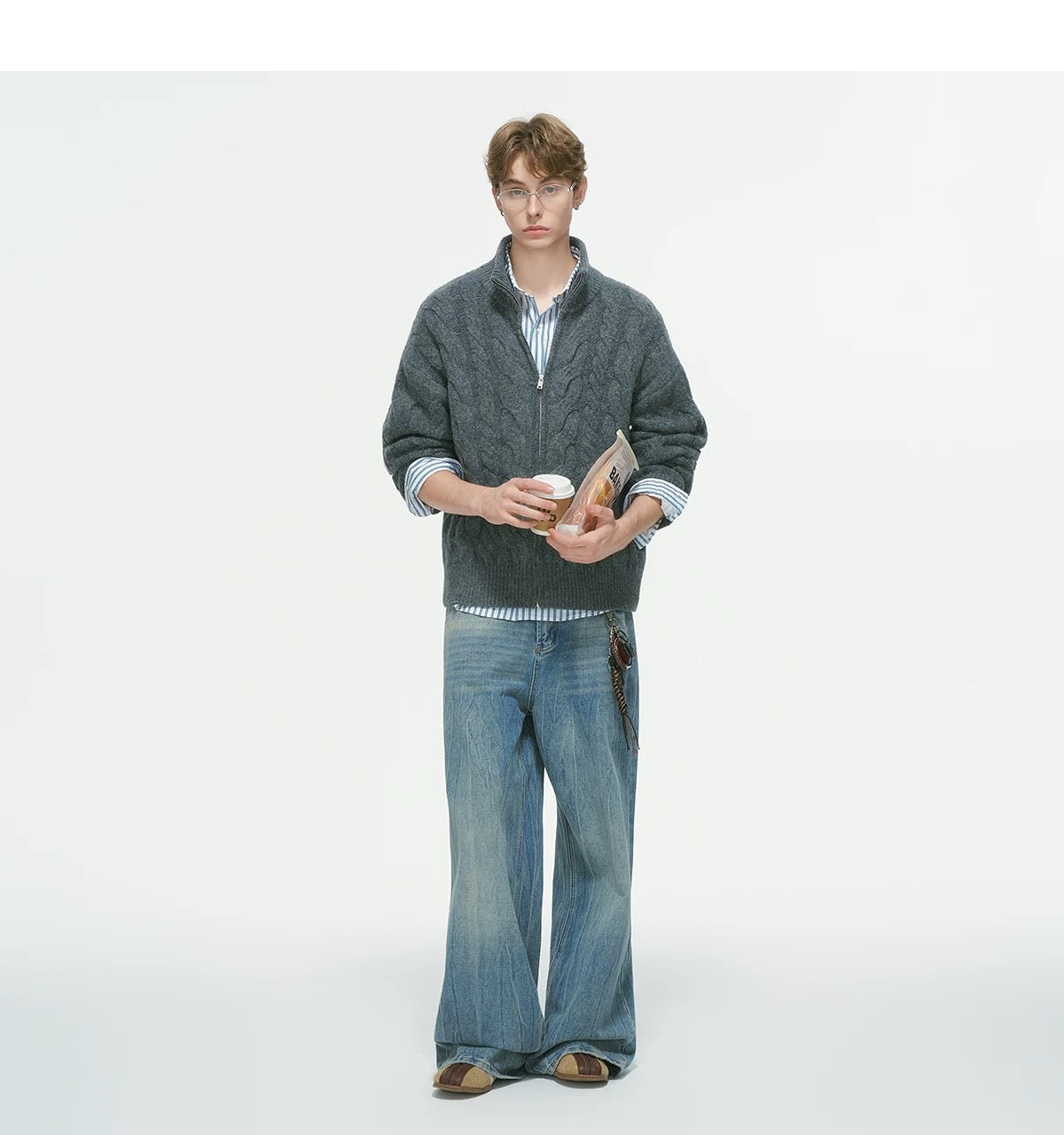 Vintage Cable Knit Turtleneck Sweater – American Retro Textured Pullover for MenS0026