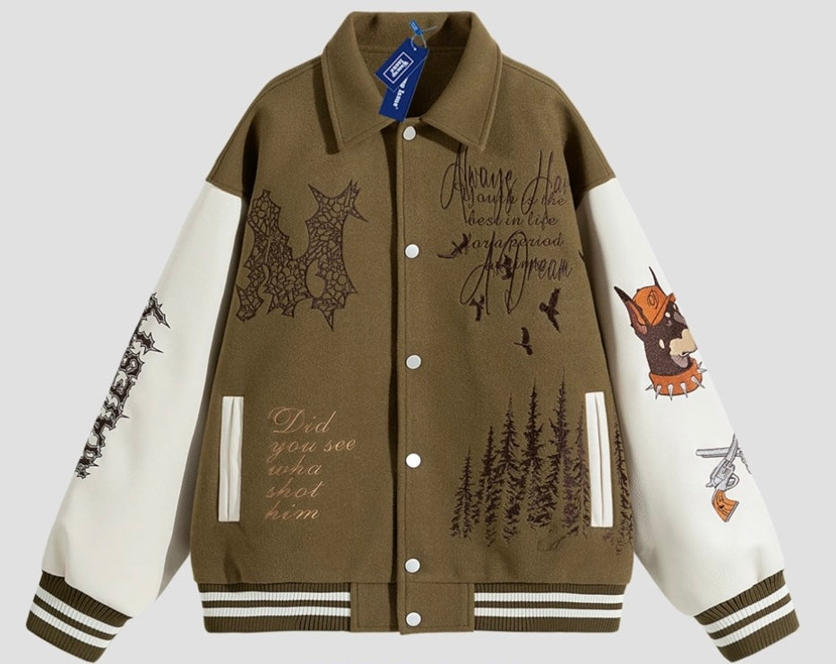 Men’s American Embroidered Patchwork Baseball Jacket – Vintage Streetwear Varsity CoatT0074