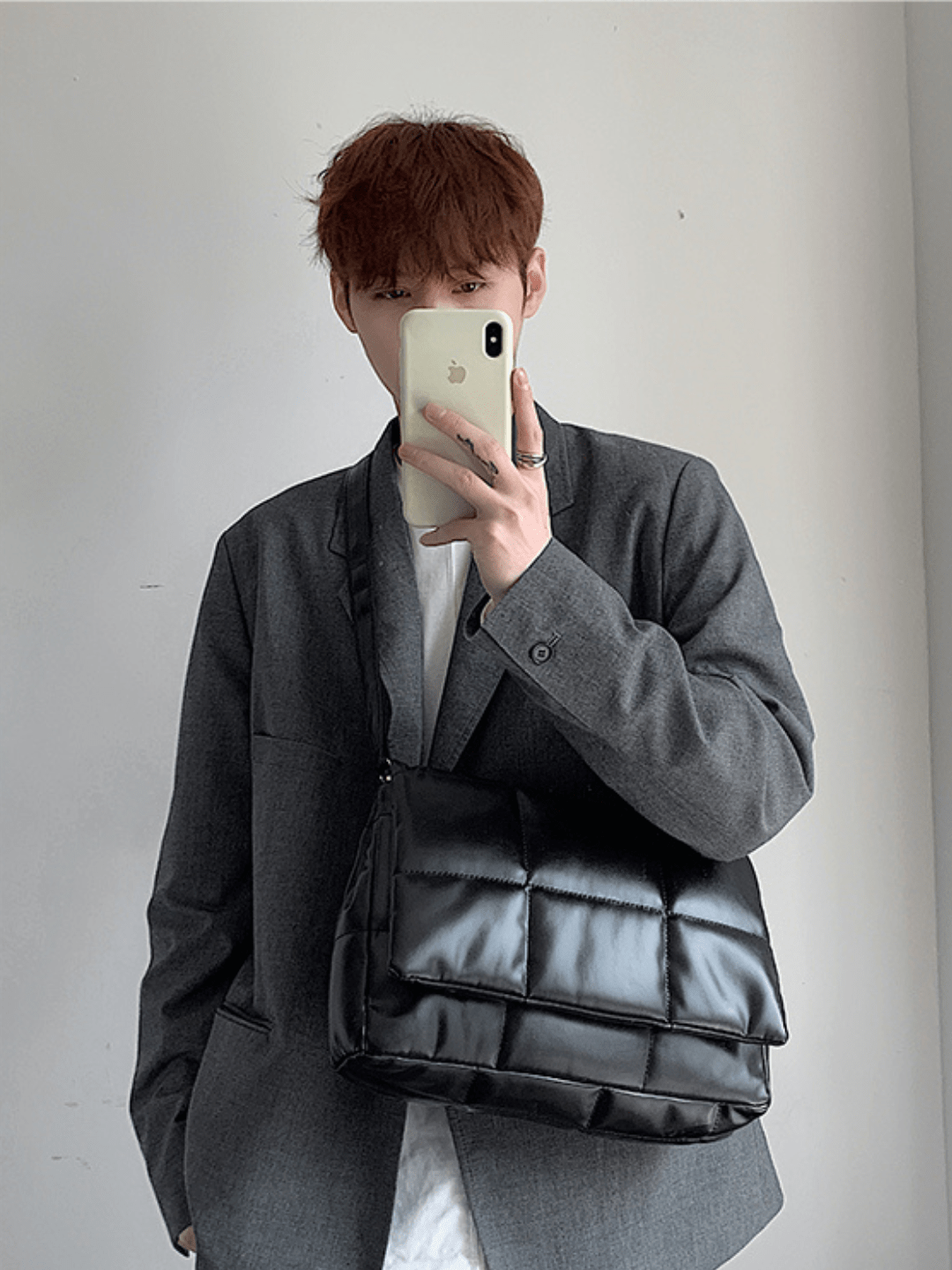 silk filling leather crossbody messenger bag A0074