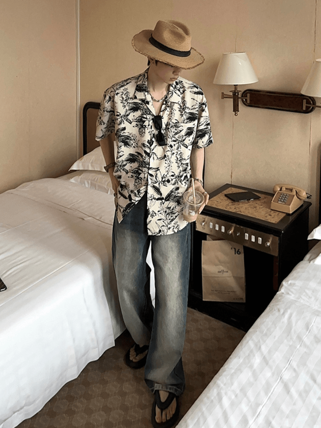 [JM HOMME] Tide Printed Short-sleeved Shirt J0120