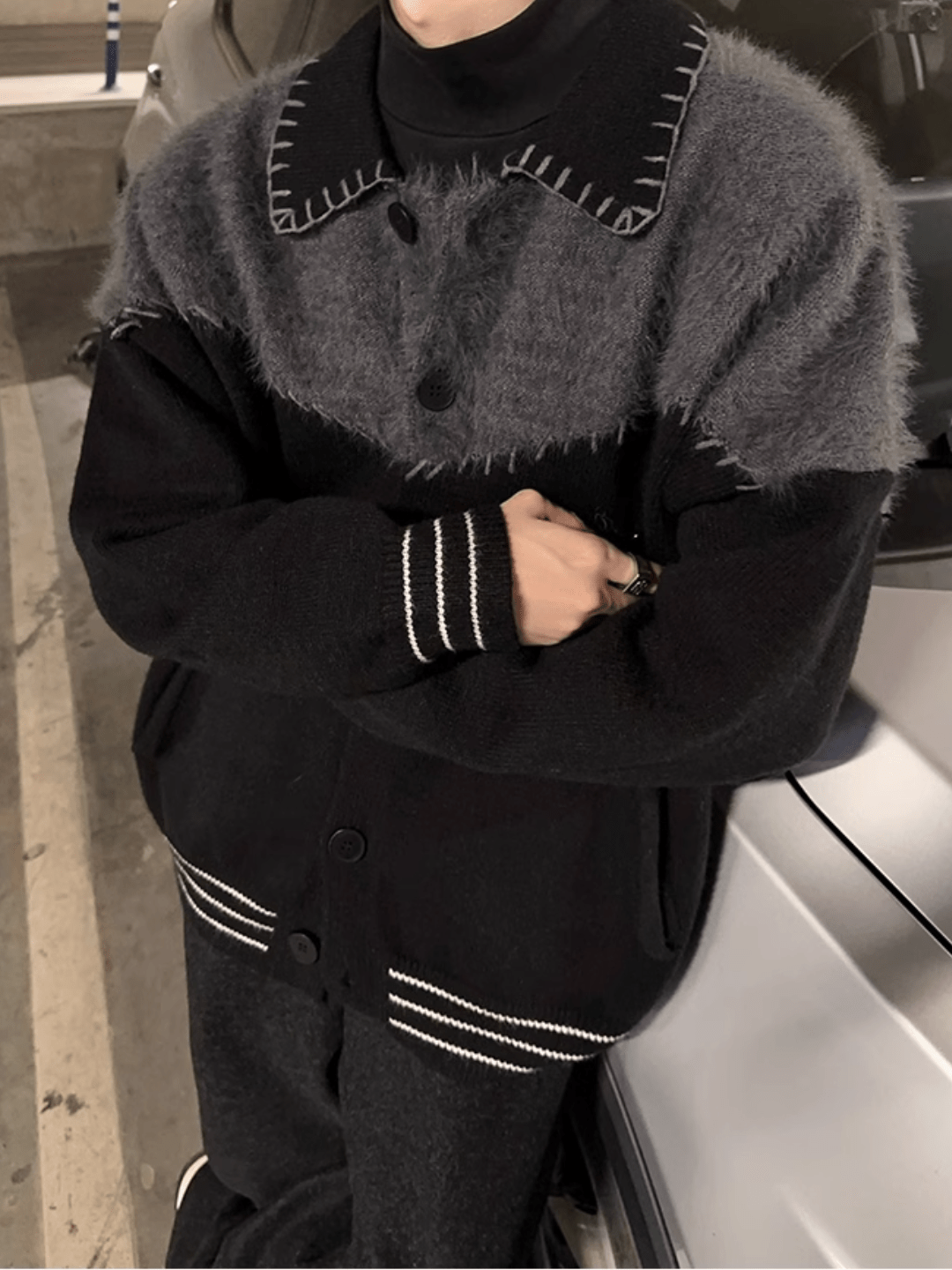 [JM HOMME] Clashing color loose sweater jacket S0160