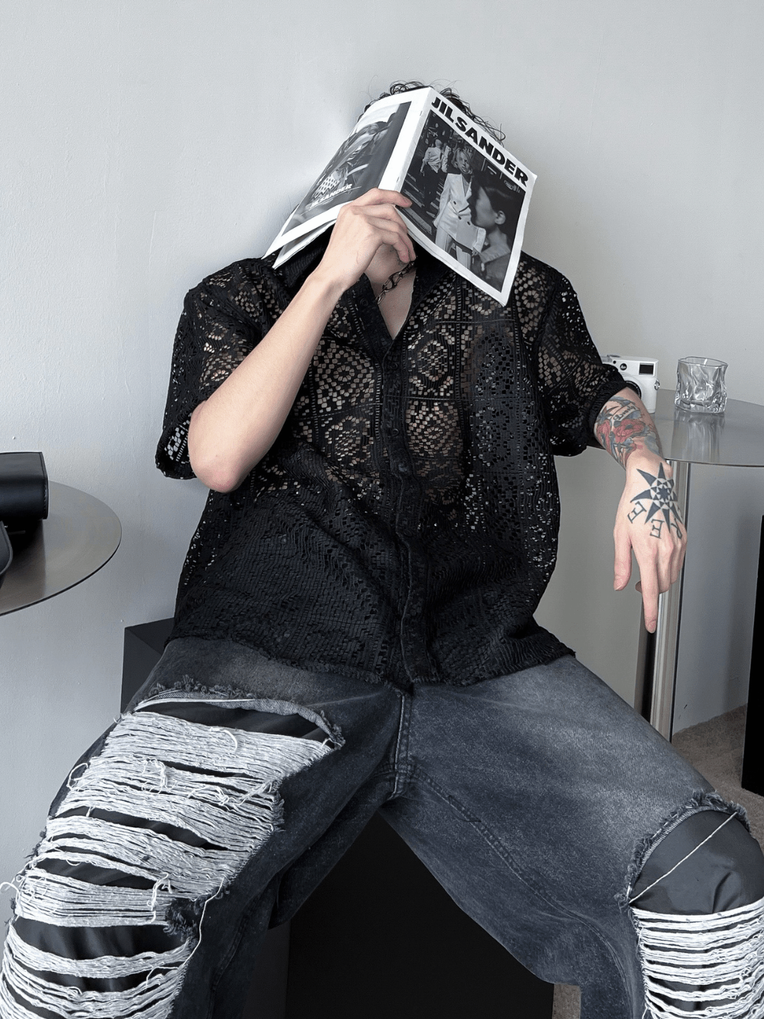 hollow design sense loose shirts J0123