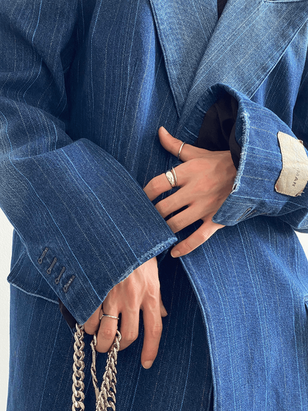 [GENESISBOY] Washed striped loose denim suit R032