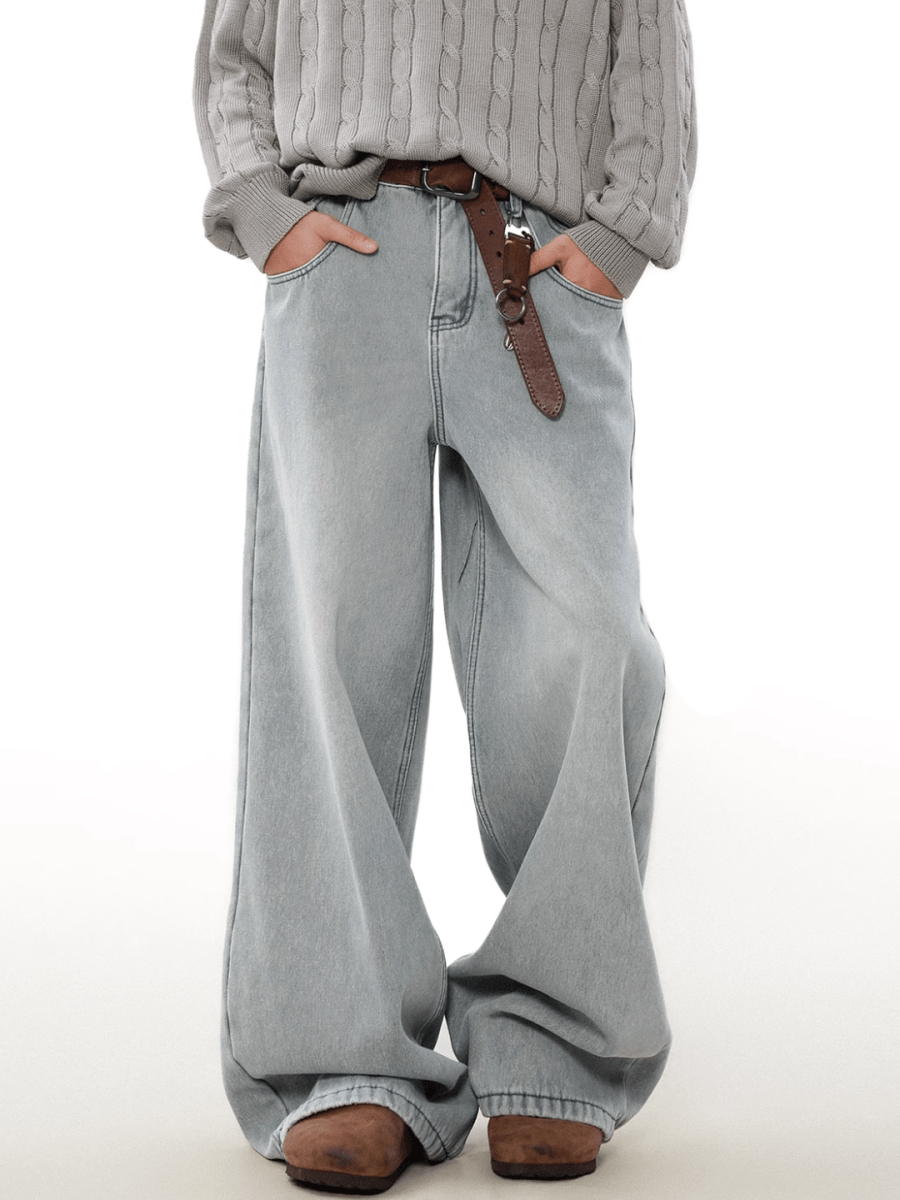 loose straight washed jeans B0117