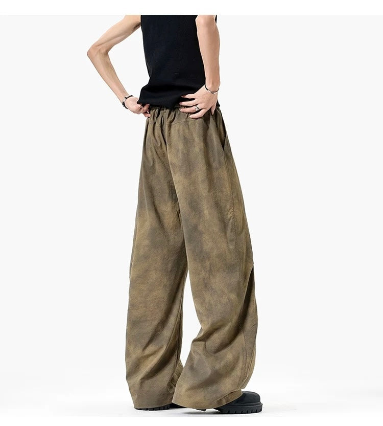 Wrinkled Washed Cargo Pants – American Vintage Dirty Dye Workwear Trousers B0048
